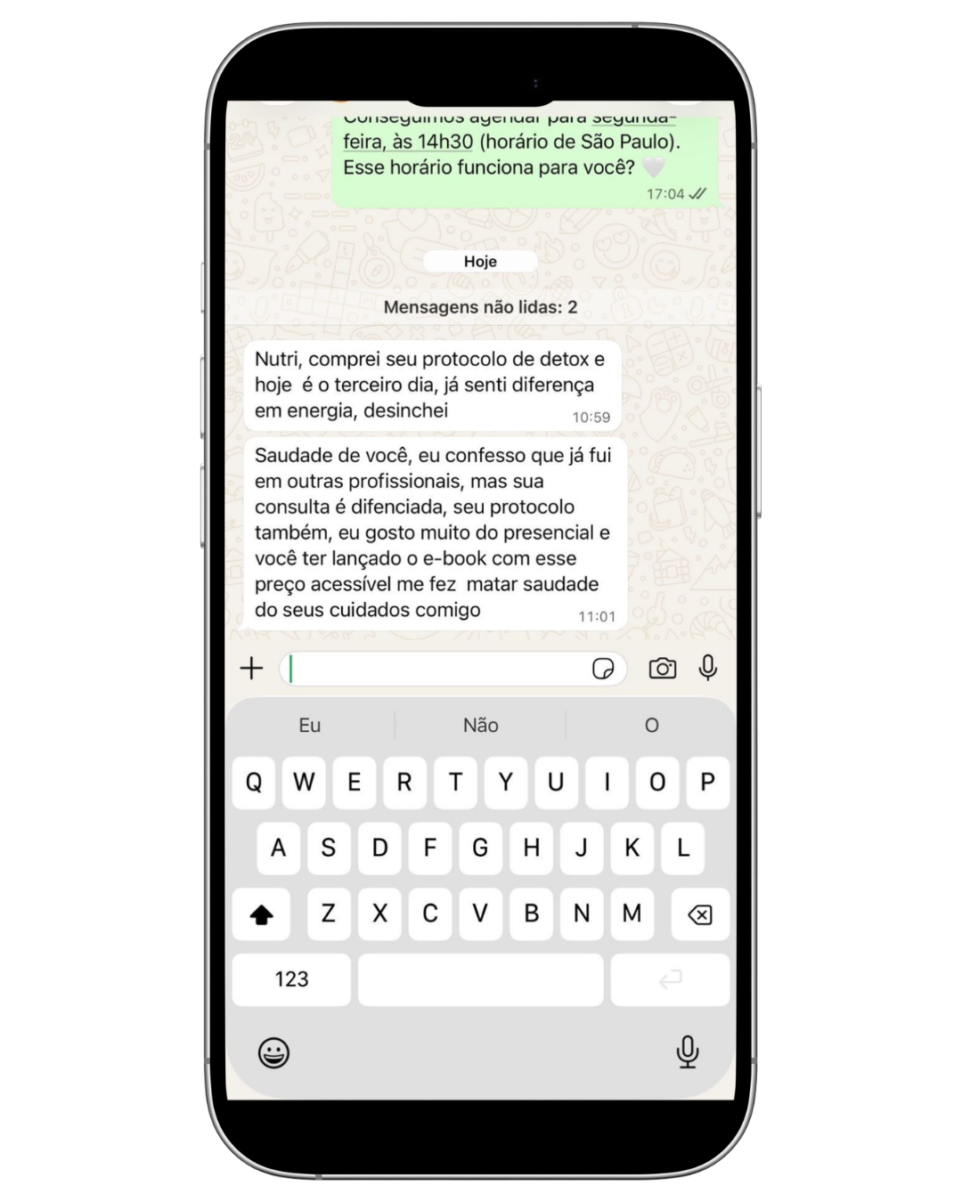 Depoimento enviado por WhatsApp sobre a experiência com o protocolo