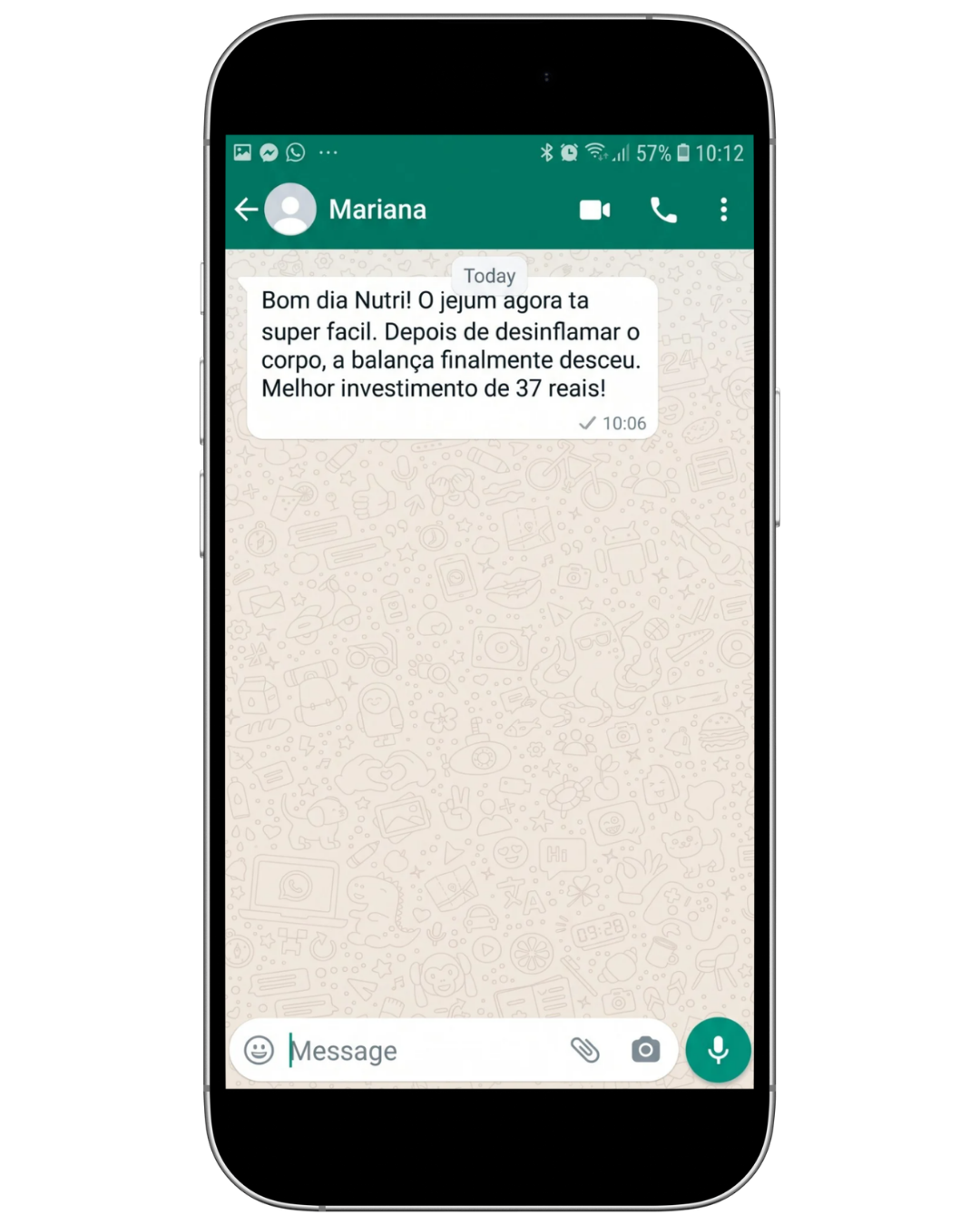 Depoimento de Mariana no WhatsApp sobre a experiência com o protocolo