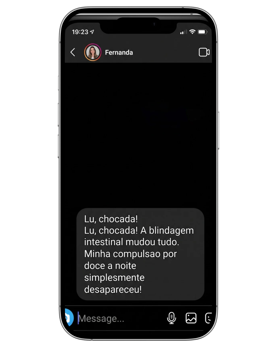 Mensagem de Fernanda sobre a experiência com o protocolo