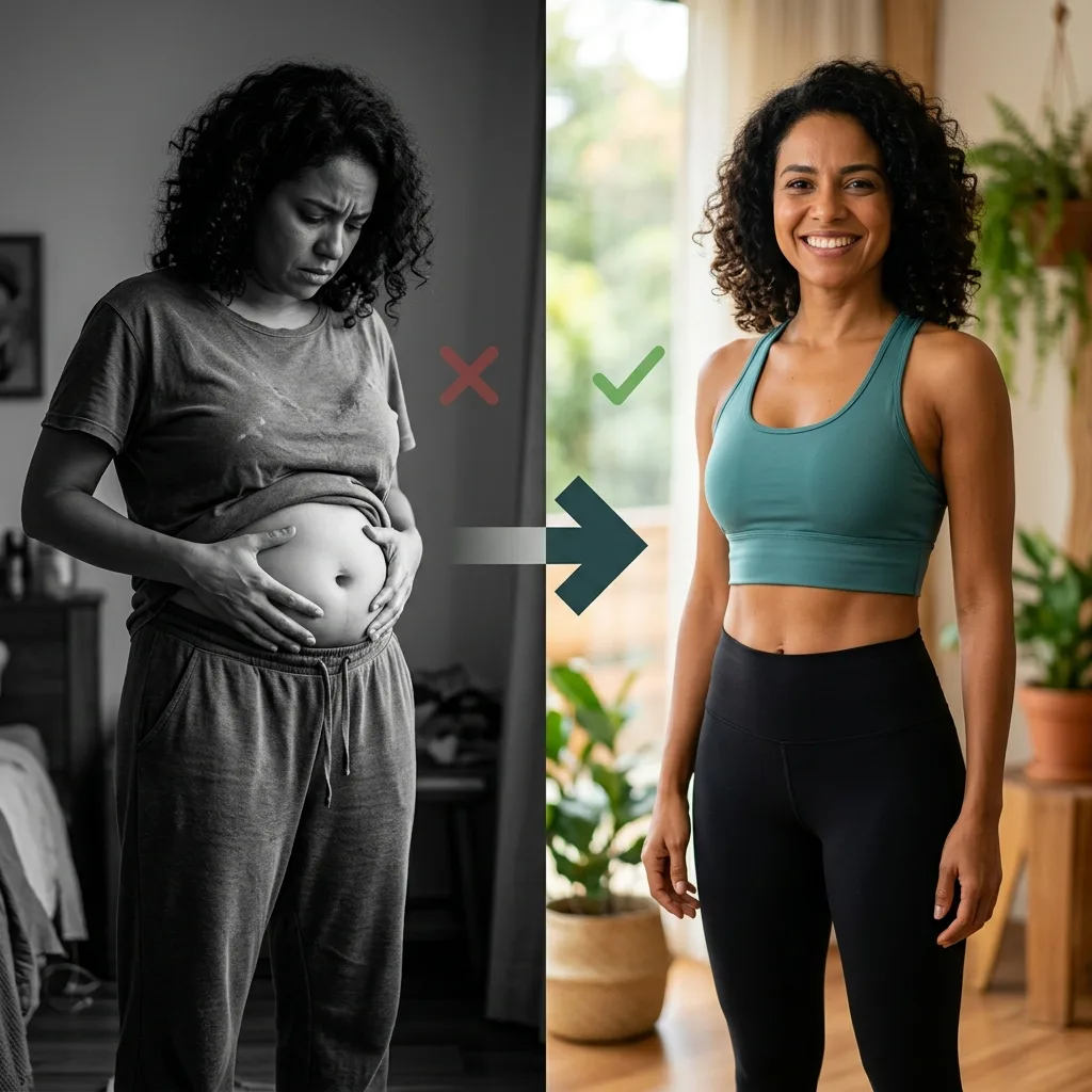 Transformacao: antes inchada, depois com barriga lisa